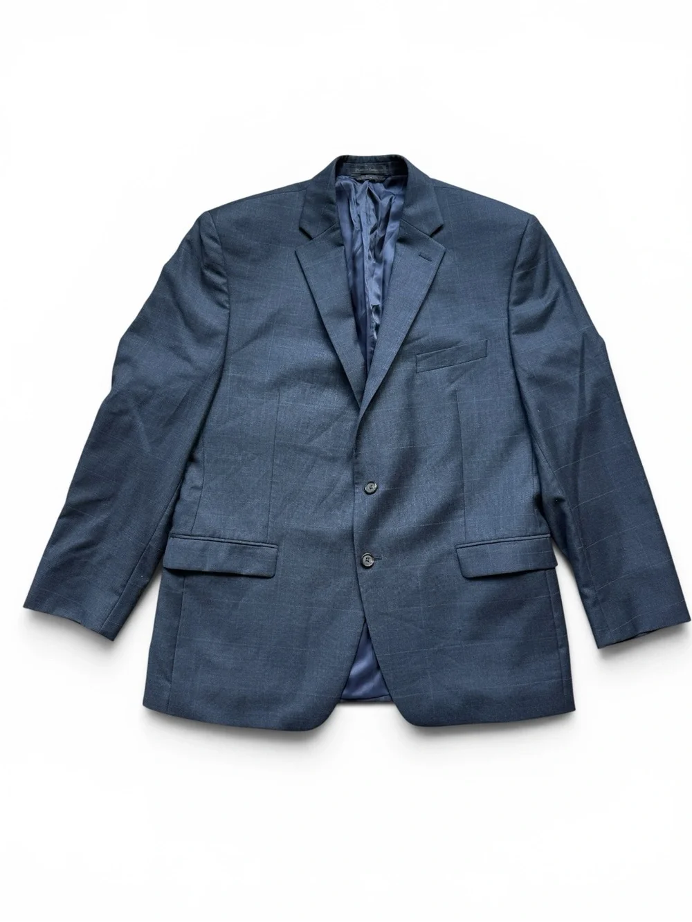 Lauren Ralph Lauren 100% Wool Gray Blue Windowpane Sport Coat Blazer 44R Classic